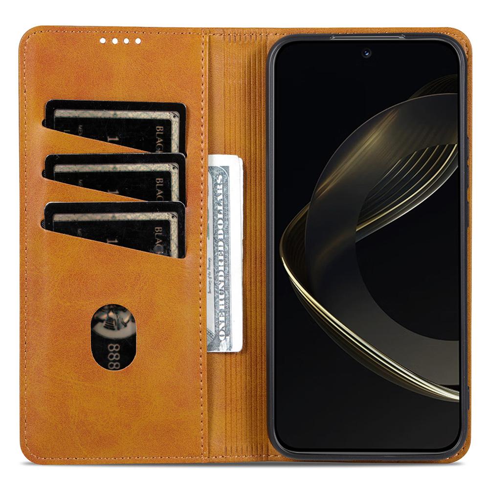 

AZNS For Samsung Galaxy S25 Case Cowhide Texture PU Leather Wallet Phone Cover Brown