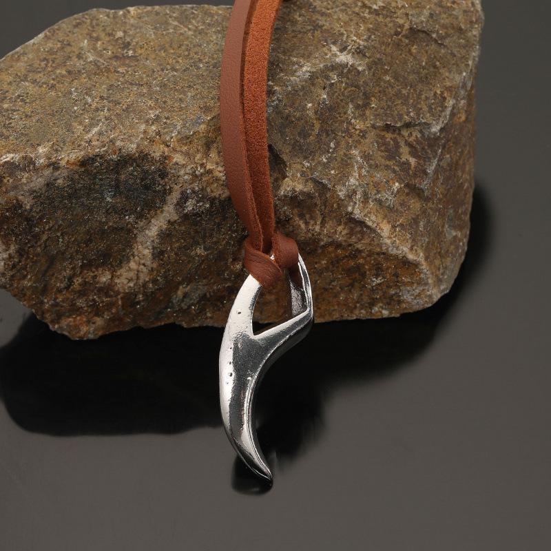 Viking Wolf Tooth Spike Pendant Necklace with Adjustable PU Leather Cord
