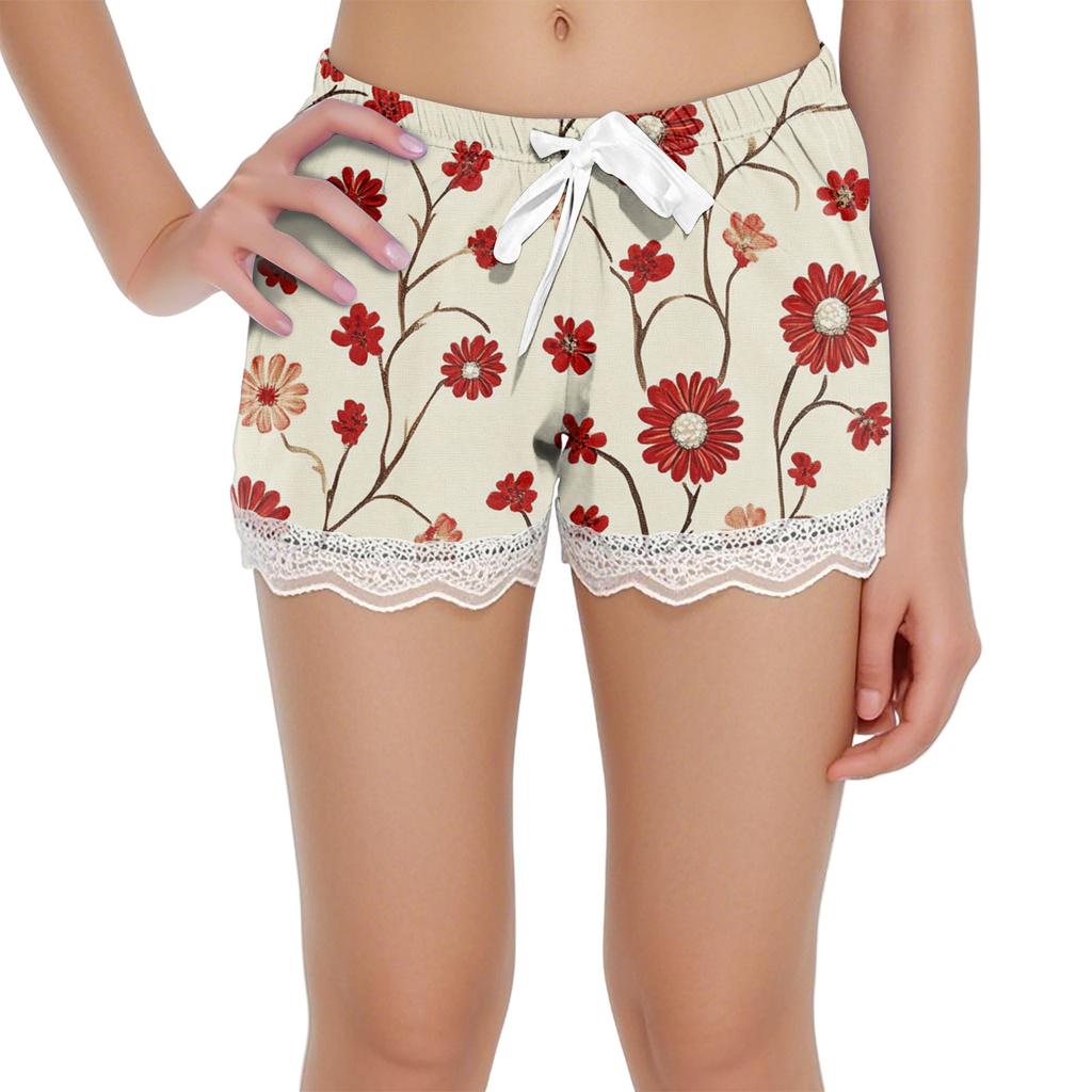 Women's Allover Printed Home Pants Sleeping Lace Pajama Pants Short Pants Pajama Pants
