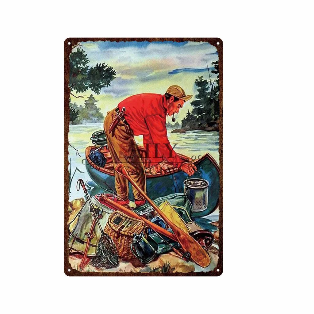 Vintage Fishing Metal Tin Sign  Relax and Fish Wall Art  Modern Pub Bar Decor  Animal Fish Posters for Home Decor  Metal Tin Sig