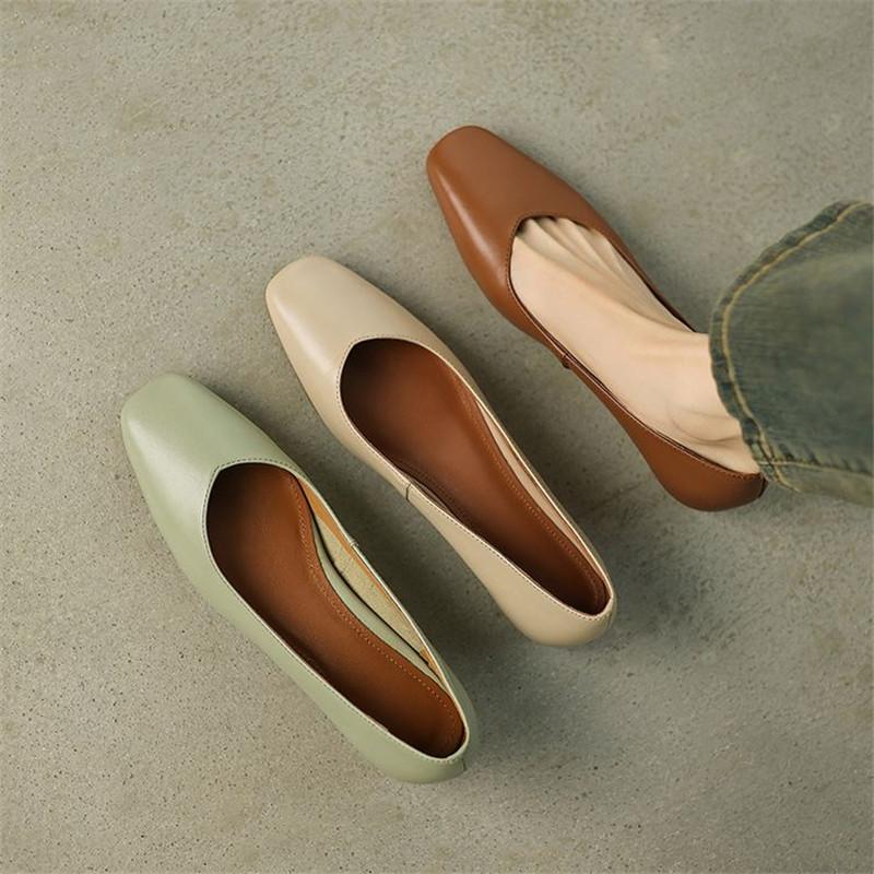 Fashion 2025 Spring/summer Shallow Mouth Square Toe Loafers Shoes for Women Cow Leather Woman Shoes Fashion Concise Low Heel Women Pumps