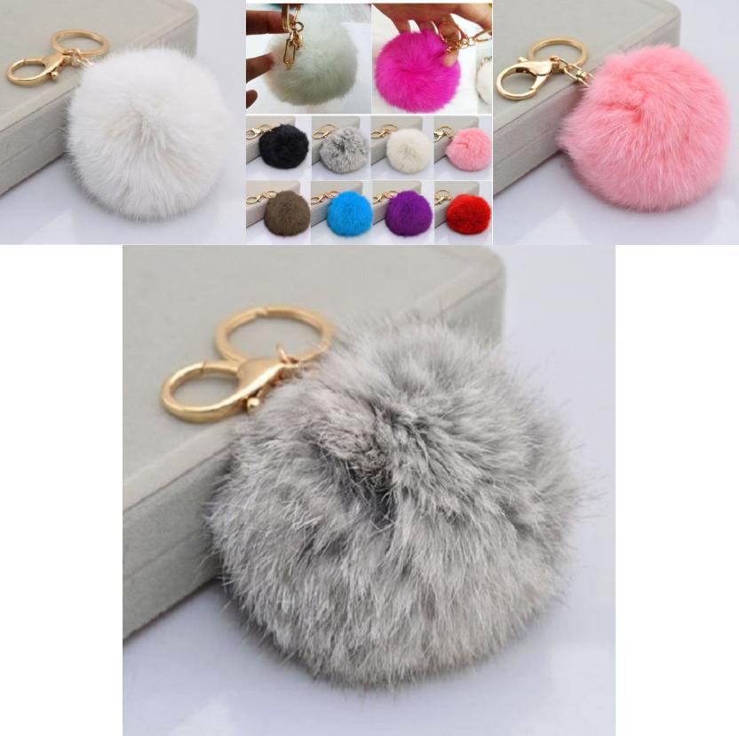 Charming Soft Cute Rabbit Fur Ball Pompom Key Chain For Cell Phones And Handbags