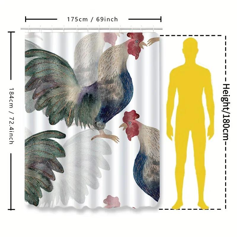 Watercolor Roosters Shower Curtain Bathroom Decor Printed Fabric Curtains For Home Decoration Various Sizes Available