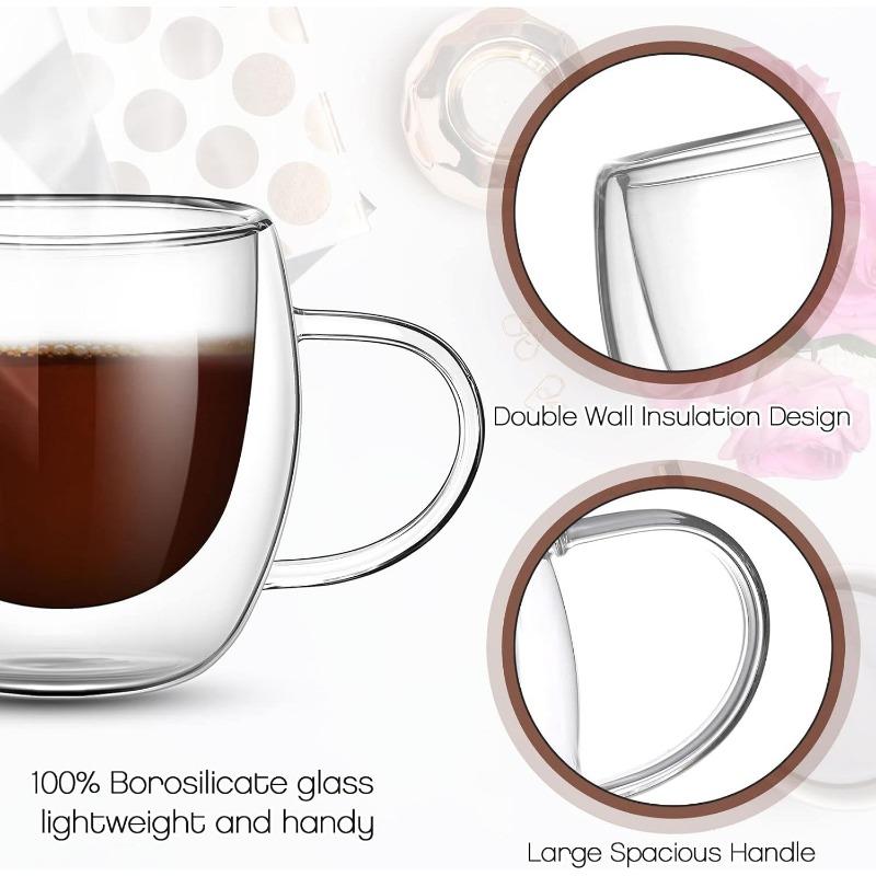 15 Pcs Double Walled Espresso Cups Insulated Clear Tea Cups with Handle Glass Coffee Mug