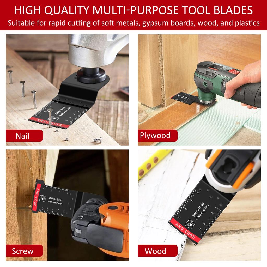Sada 10 oscilačních pilových kotoučů, zakřivené bimetalové 34mm multifunkční kotouče, univerzální řezací oscilační kotouče na dřevo a kov