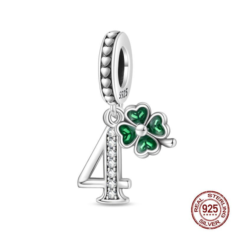 Original Charms Copper Lucky Four Leaf Clover Number Charms Beads Fits 3Mm Original Bracelet Women Diy Jewelry Gift