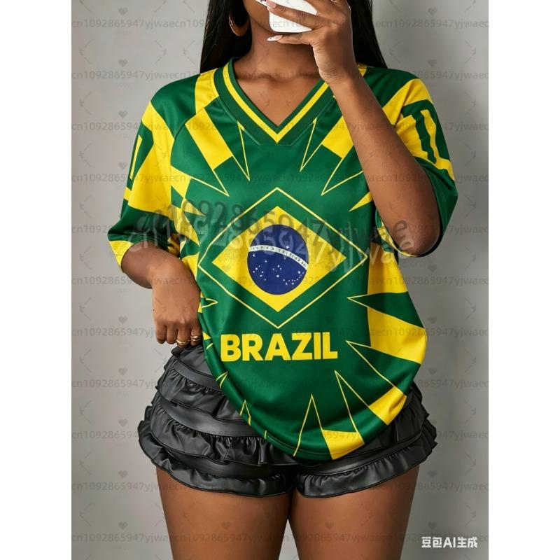 Brasil Flag Football Jersey Sports T-Shirts Brasil Flag Street Plus Size Soccer Jerseys Unisex Casual Graphic T Shirts