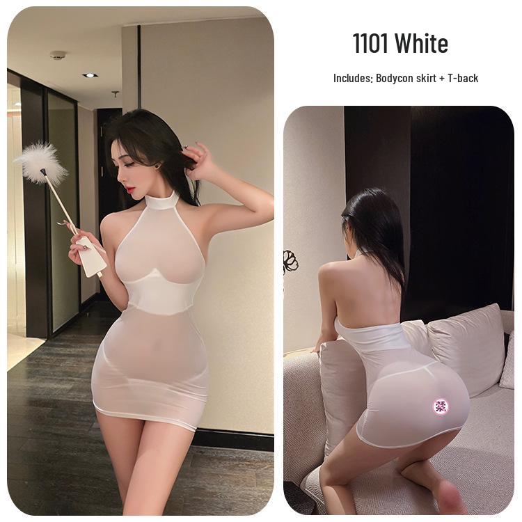 Long Night Sexy Transparent Bodycon Dress: Streamlined See-Through Hip-Hugging Lingerie for Nightclub 1101