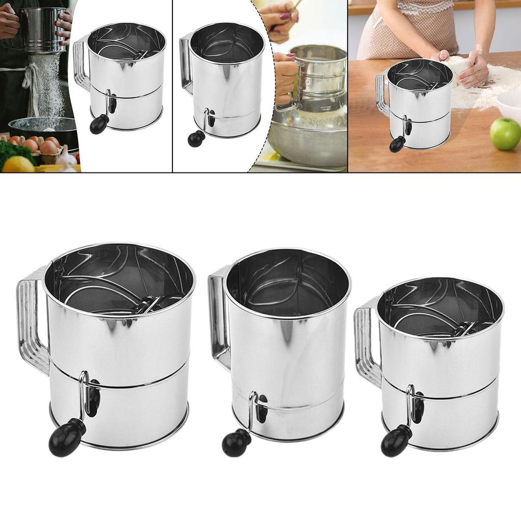 Flour Sifter Kitchen Tool Practical Rotary Hand Crank Baking Sieve Cup Baking Sugar Sifter for Cupcakes Cafe Restaurant Buffet