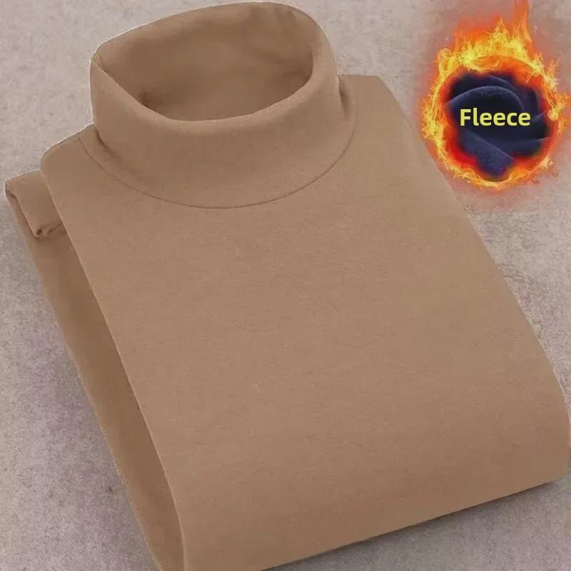 Men's Double-Faced German Velvet Long-Sleeve T-Shirt with Half-High Collar for Autumn and Winter.