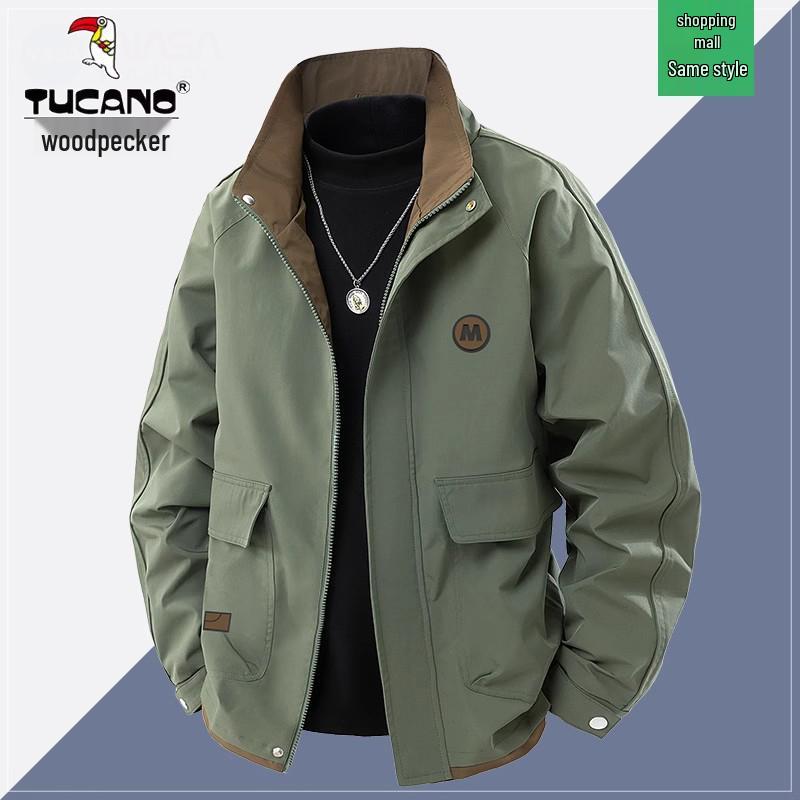 Woodpecker Men s Versatile Stand Collar Jacket - Spring/Autumn Casual Plus Size L (105-120 jin)