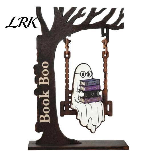 Classroom Decorative Crafts Halloween Desktop Swing Decor, Spooky Home Reading Ghost on A Figurine Stylish Tabletop Ornaments for Living Room Kitchen