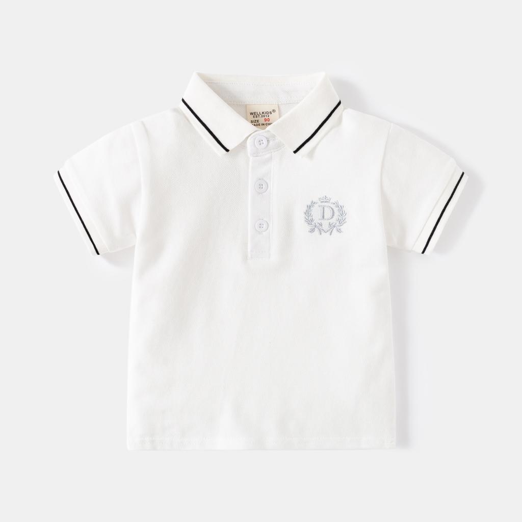 Boys Embroidered Polo Shirt Short Sleeve Cotton Casual Summer Top for Kids