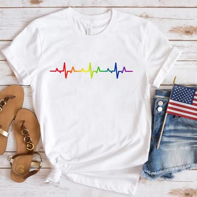 New LGBT Heartbeat Printing TShirt Fashion Women Unisex Short Sleeve Summer Cool Hip Hop Top Tee
