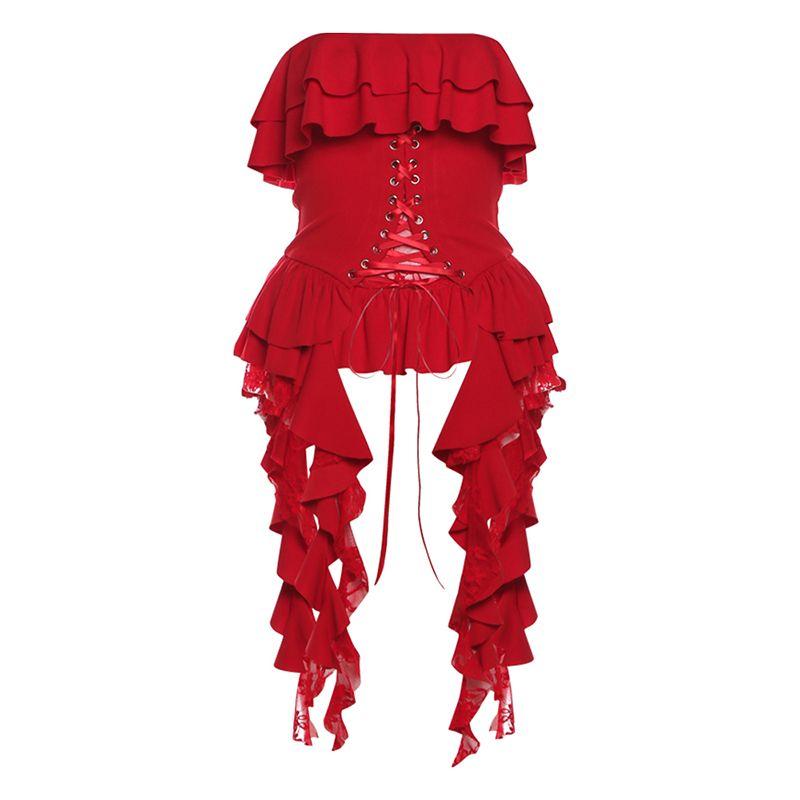 # Sisjuly# ABG Sweet Cool Sexy Style Layered Ruffles Patchwork Lace-up Waist-Controlled All-Matching Tube Top Female Summer