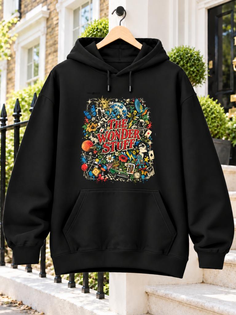 The Wonder Stuff Colorful Psychedelic Collage with Flowers, Birds, Butterflies, Clocks, Sun, And Mixed Vintage Images Unisex Hoodie