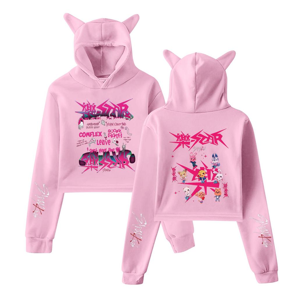 Stilvolles Damen-Kapuzenpullover-Sweatshirt mit Stray Kids-Aufdruck, trendiges langärmeliges Oberteil.