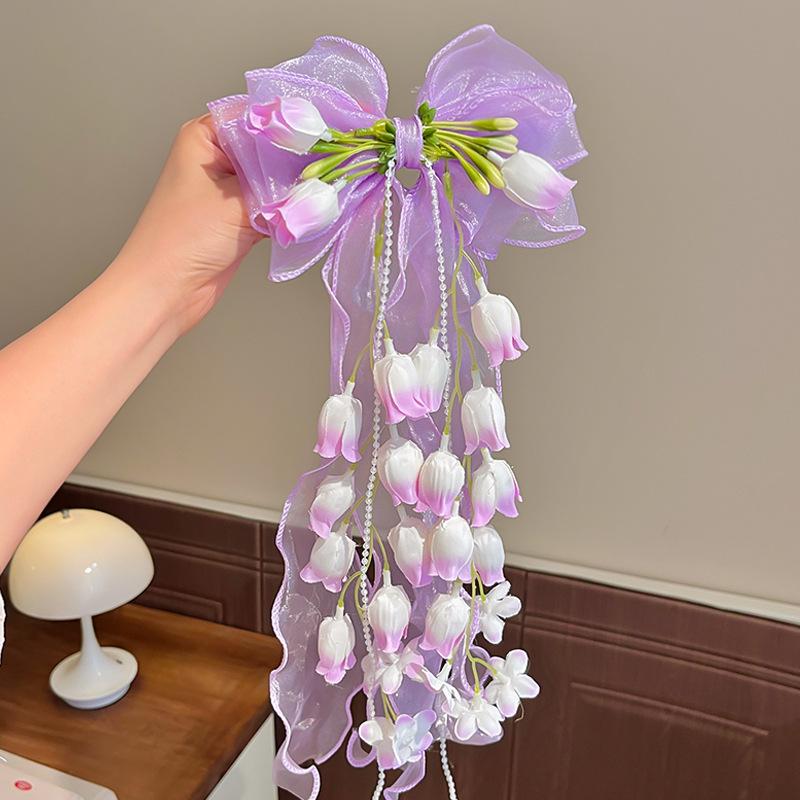 Fairy Lily Flower Bow Hair Clip: Cute Princess Ribbon Hair Accessory for Girls