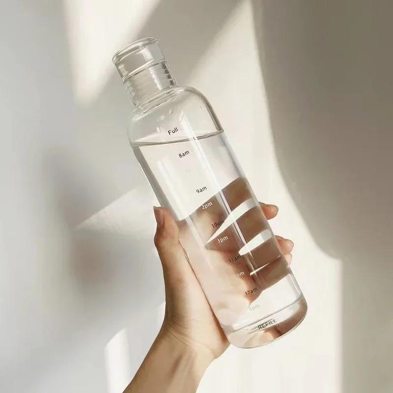 Time Scale Clear Waterbottle Cute Plastic Water Bottle Girls Sport Bottles Leakproof Outdoor Shaker Milk Juice Cup Drinkware