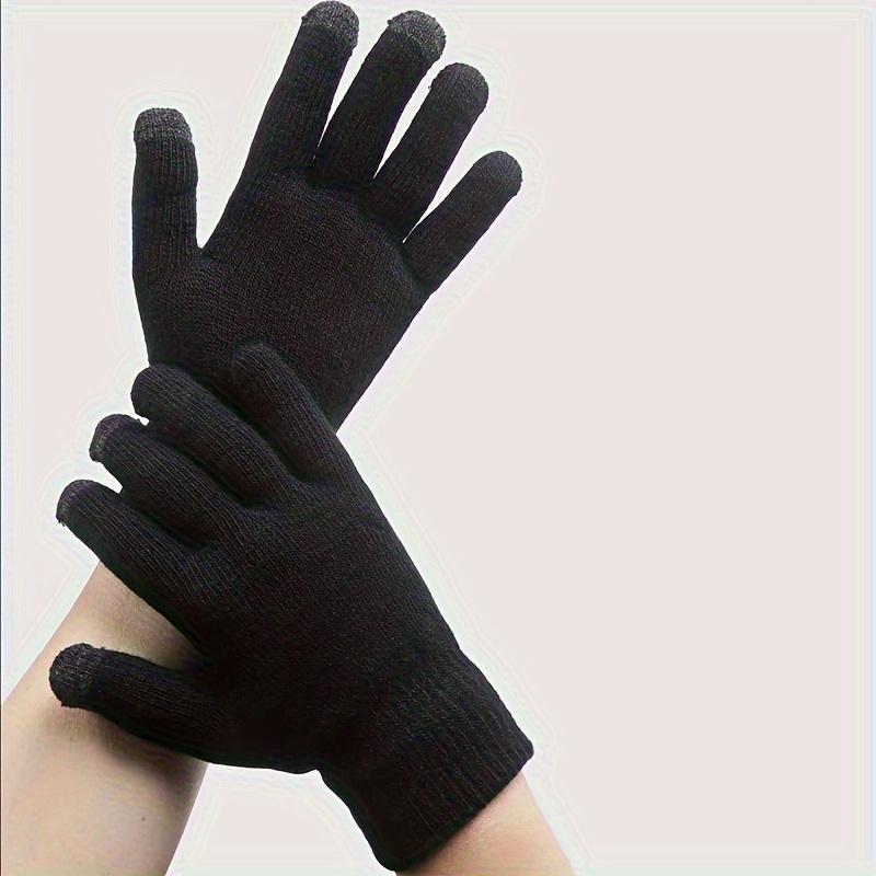 1 Pair Unisex Winter Full Finger Knit Gloves, Touch Screen Thermal Gloves for Outdoor Cycling