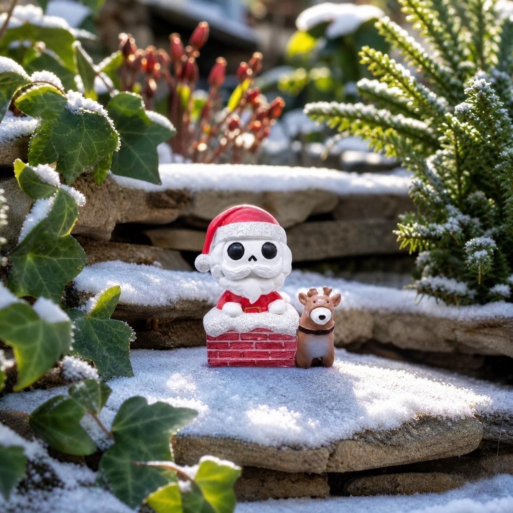 Christmas Gnome Garden Decoration Set with Skeleton and Snowman - Holiday Scene Figure