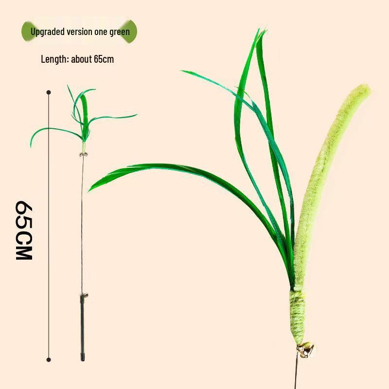 Dogtail Grass Cat Teaser Stick - Long Handle, Bite-Resistant, Steel Wire, Plant-Inspired Pet Toy for Relieving Boredom.