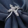 Women Silver Cross Ring with Diamonds Stylish European Fashion Jewelry Gift