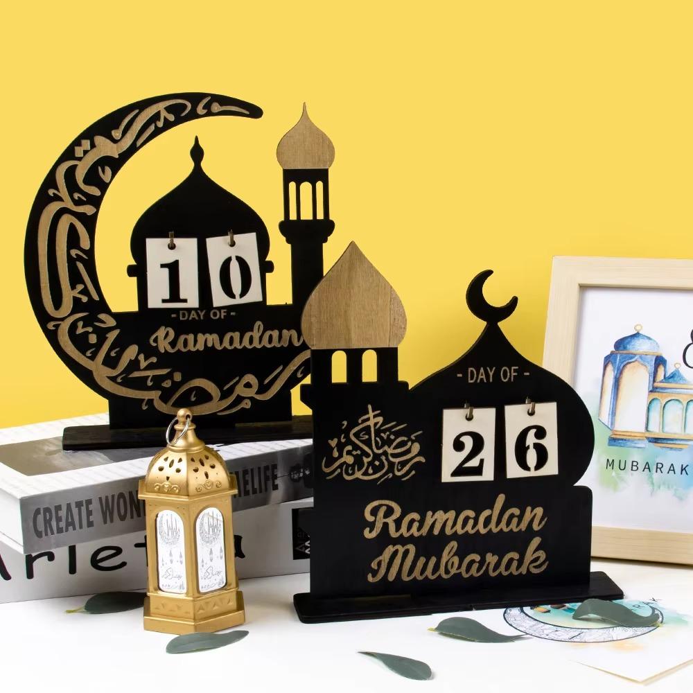 New Moon Castle Advent Calendar Mirror Face Black Ramadan Calendar Ornaments DIY Wooden Eid Mubarak Decor Ramadan