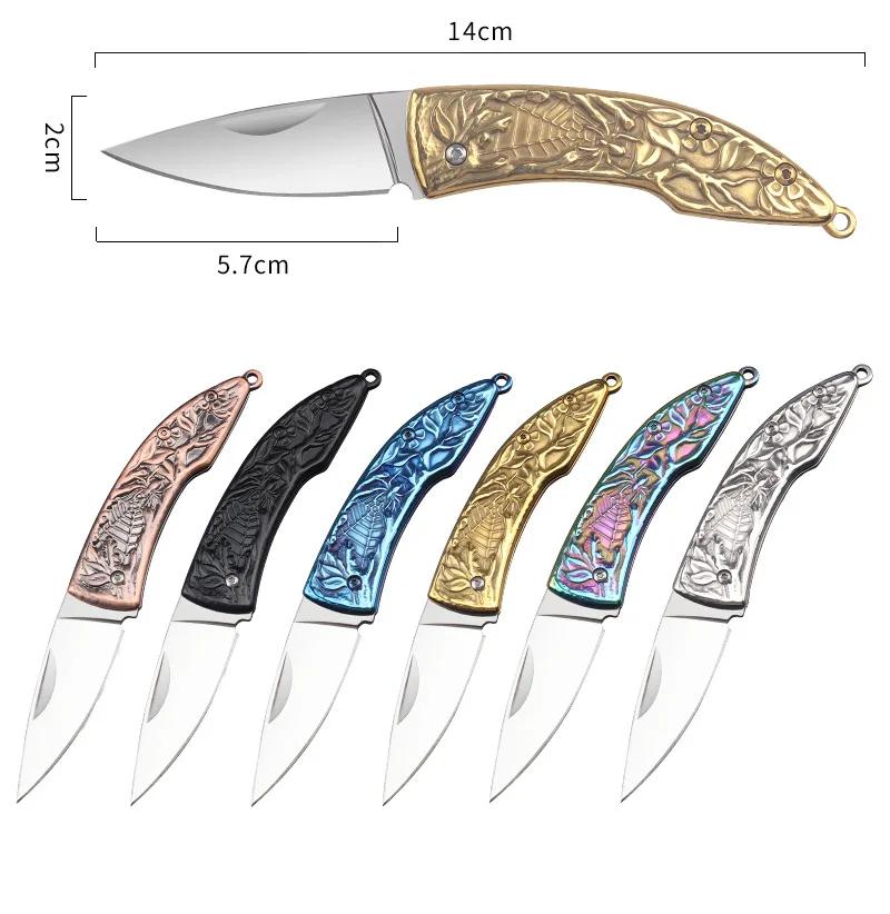 Dropship Stainless Steel High Hardness Sharp Folding Pocket Knife, 3D Pattern Handle Portable Utility Tool for Fruit Peeling & Daily Use