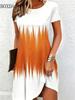 New Women's Summer Dresses Loose Short Sleeve Round Neck Gradient Pattern Printed Casual Party Dress