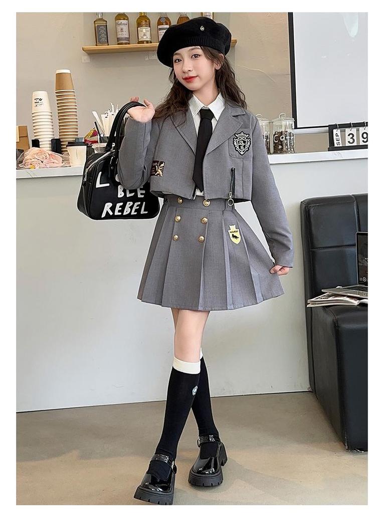 Höst 2025 Flickors Trendiga JK Uniform Kjolset - Akademi-stil Tvådelat för Mellan- och Stora Barn
