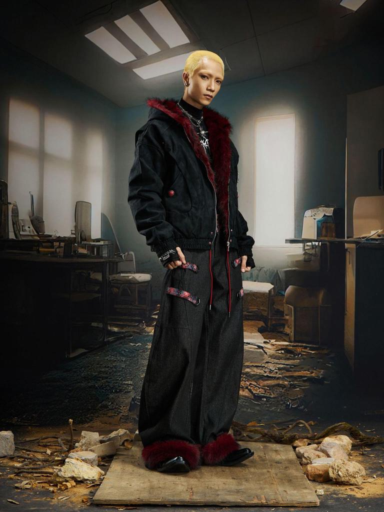Men's Heavyweight Retro Red Fur Collar PU Leather Cotton Jacket, Fourth Generation Thickened Warm Outerwear