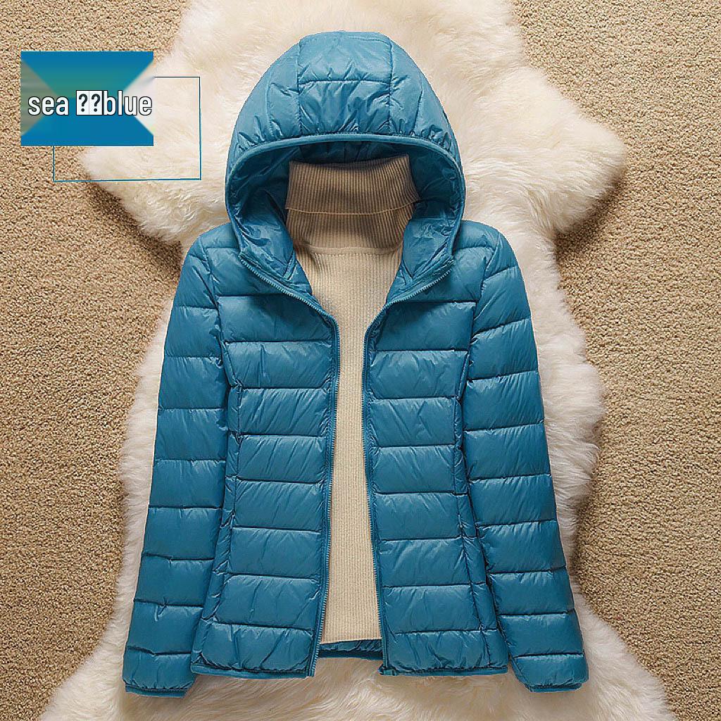 2026 Women's Lightweight Hooded Stand Collar Slim Down Jacket - Short Korean Style White Duck Outerwear