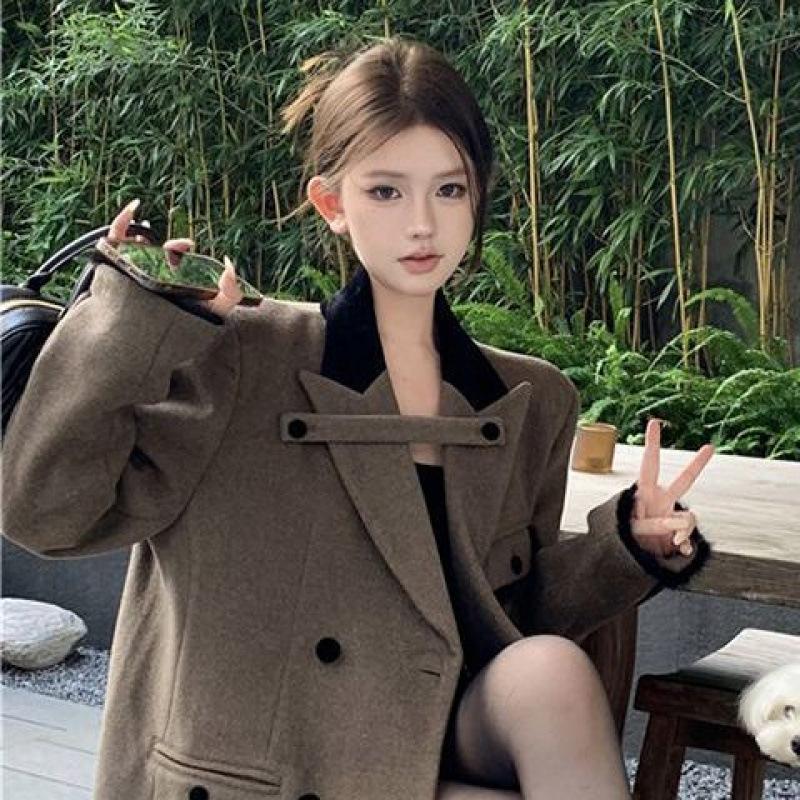 

Autumn and Winter New Korean Design Retro Long Thickened Waist Slim Woolen Coat for Women S