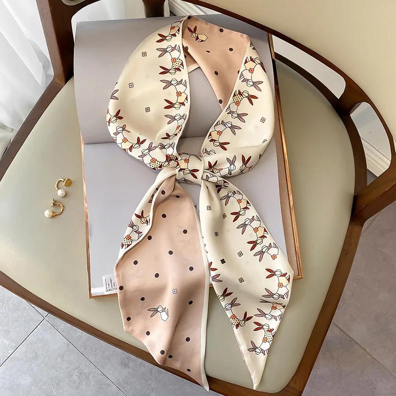 Mode Blauer Druck Seidenschal Damen Weicher Satin Pferdehaarband Schräges Halstuch Büro Hijab Stirnband Foulard Taschenbänder Geschenk