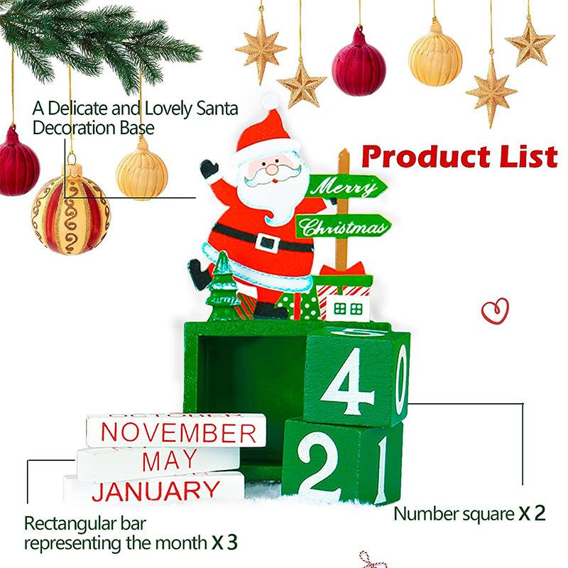 Santa Claus Christmas Tree Gift Wooden Calendar Desktop Decoration Ornaments Wooden Calendar Ornaments For Home Decoration