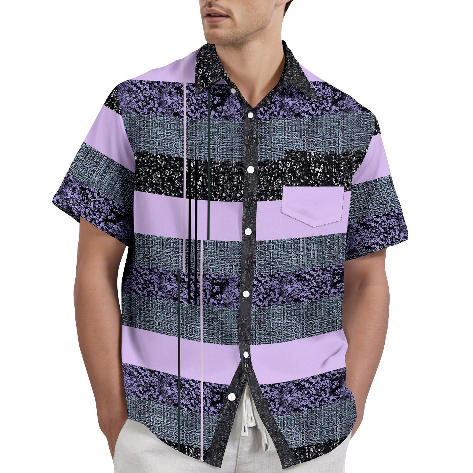 

Полосатый принт с цветными блоками - Мужская повседневная рубашка с коротким рукавом XL