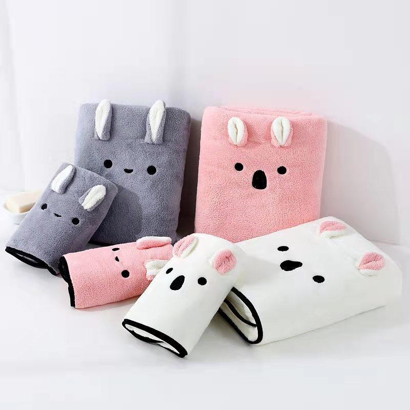 High-density Coral Fleece Towel Cartoon Three-dimensional Cute Rabbit Ears Face Towel Thickened Without Shedding Hair Embroidered Men's and Women's