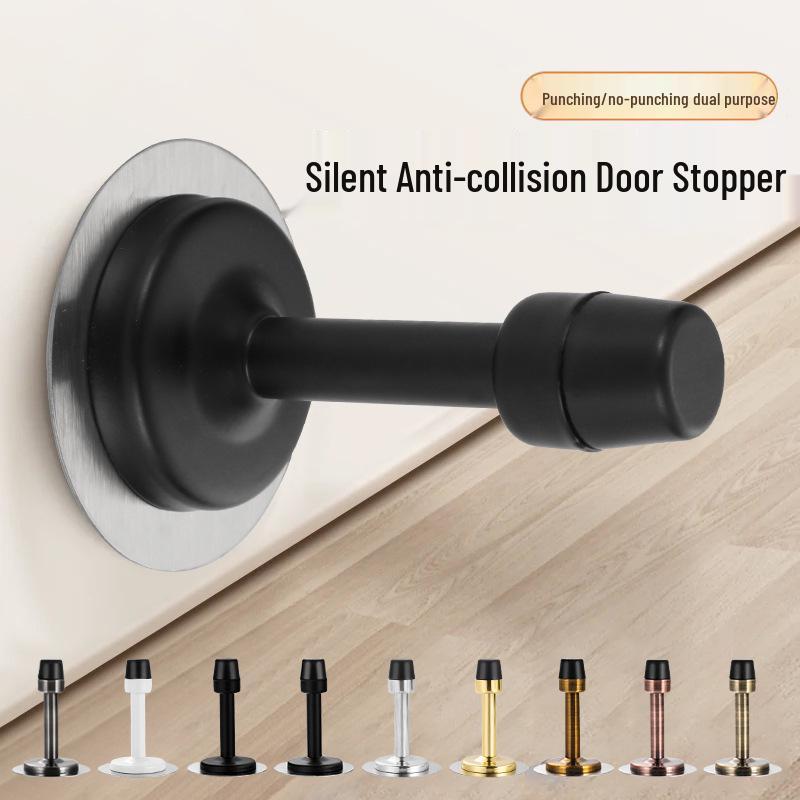 Stainless Steel No-Punch Anti-Collision Door Stopper with Rubber Bumper