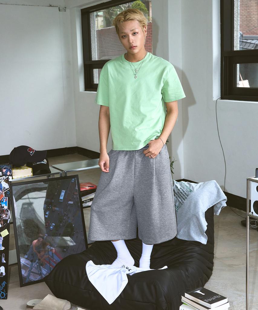 Awodeijeu Double Pocket Elastic Bermuda Sweatpants [Melange Grey]