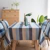 Striped Waterproof Tablecloth Mediterranean Style Blue Fabric Cotton and Linen Dining Table Rectangular Coffee Table Cloth