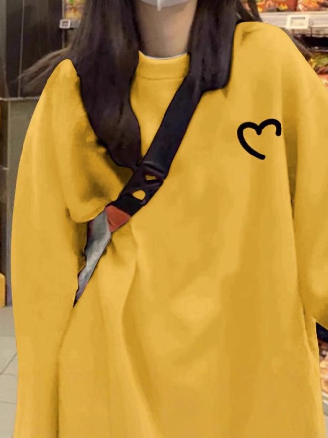 Women's Plus Velvet Casual Mid-Length Hoodie – Trendy Autumn/Winter Long Sleeve Round Neck Top