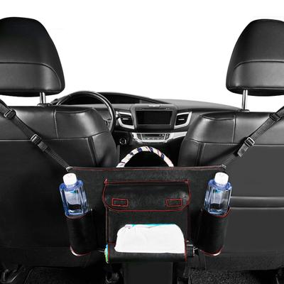 MOREFULLS Autoaufbewahrung PU Auto Auto Kleinwagenaufbewahrung Groß Vordersitz Einfaches Autocamping Spalt Schwarz mit rotem Faden Tasche, Leder, Stilvoll,