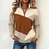 Women's Half-Zip Color Block Sweatshirt, Stand Collar Long Sleeve Geometric Pullover for Casual Wear