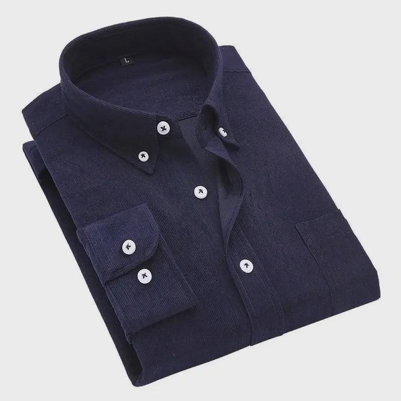 

Мужская приталенная вельветовая рубашка - однотонная, с длинным рукавом, повседневная деловая, модная весна/осень XL