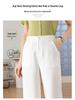 Tencel Leinen Weite Weiße Hose für Damen - Elastischer Bund, Gerade Neun-Punkt Lässig OL Professioneller Stil.