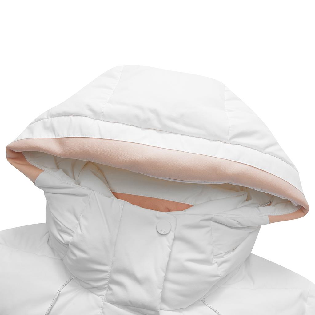 Fila Athletics Logo Bedruckte Mittellange Kapuzen-Daunenjacke Damen Oberbekleidung Jadeweiß A11W141916FWT