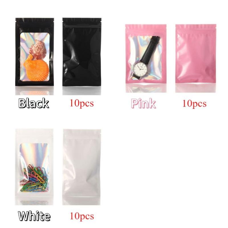 

Mixed Color Holographic Ziplock Bag Plastic Laser Iridescent Zip for Manicure Eyelash Display Earrings Ring Jewelry Storage Bags 6x10cm
