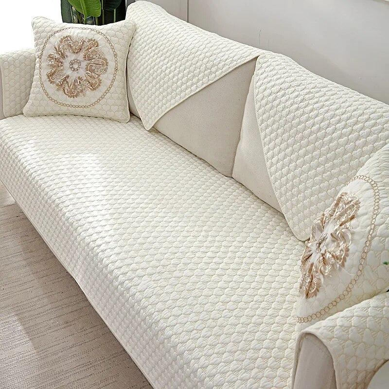 Funda de sofá bordada de algodón de doble cara, funda de cojín para sofá de cuatro estaciones, funda de sofá de esquina moderna para sala de estar, funda de reposabrazos, toalla
