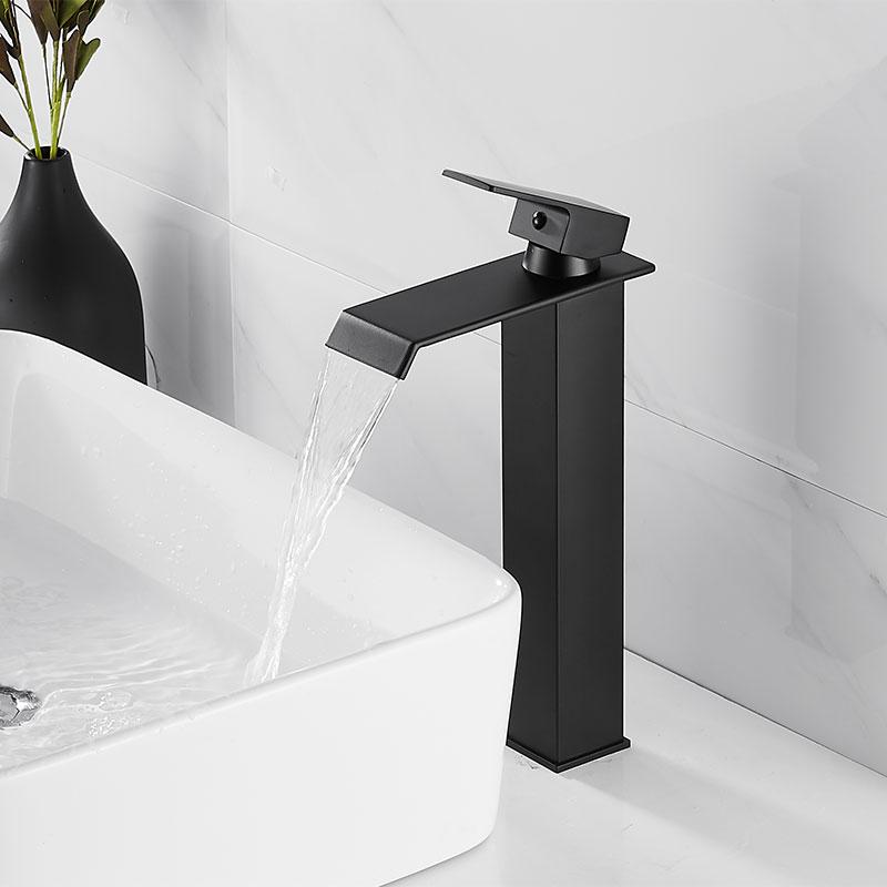 Bathroom Black Lavatory Waterfall Faucet hot and cold Crane Brass Sink Mixer  Waterfall Sink Faucet Single Handle Decked